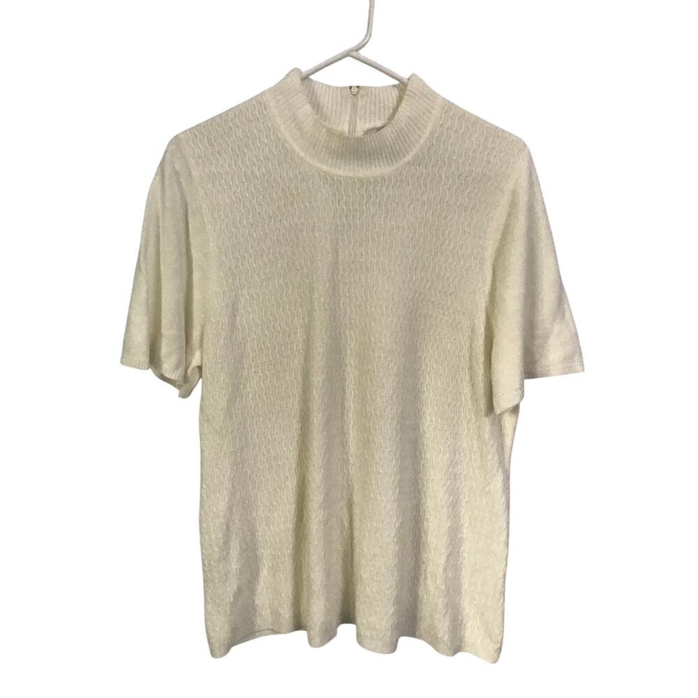 Napa Valley Sweater Extra Large Cream Textured Short Sleeve Quarter Zip Back XL